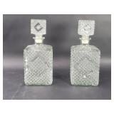 Pair of mcm diamond point pressed glass decanters