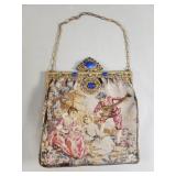 Victorian figural tapestry evening bag jeweled