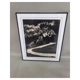 Signed D.L. Valdez ink drawing under glass