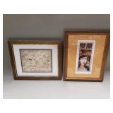 Pair of signed framed prints under glass