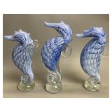 3 hand-blown art glass seahorse figurines