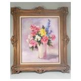 Signed Marie Hunter oil on canvas floral still