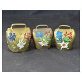 Lot of 3 vintage hand painted brass bells