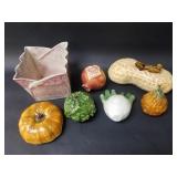 Group of vintage ceramic vase, faux vegetables