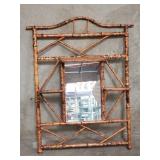 Vintage bamboo wall shelf mirror