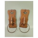 Pair of vintage wood and iron wall mounted  t