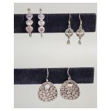 3 pairs of sterling silver earrings