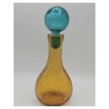 Vintage hand-blown amber crackle glass decanter