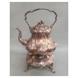 Antique Victorian silver plate tilting tin kettle