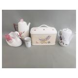 Porcelain and ceramic pitchers, ceramic bread box