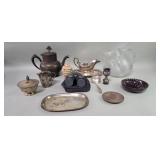 Silver plate creamer, sugar bowl, teapot,