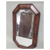 Antique oak octagonal beveled mirror