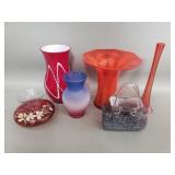 Six vintage art glass vases