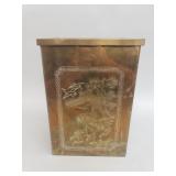 Vintage Chinoserie etched brass waste basket /