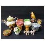 Group of porcelain and ceramic bowls, teapot,etc