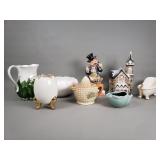 Group of ceramic figurines bowls, pitchers,