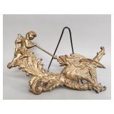 Antique gilt metal cherub and Griffin pediment