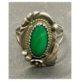 Vintage sterling silver Malachite stone ring