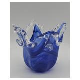 Murano-style blue and clear art glass