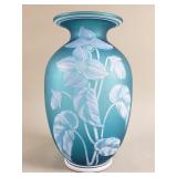 Vintage Fenton blue satin floral vase