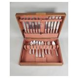 Stratford silver plate flatware in a walnut case