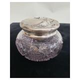 Glass vanity jar with sterling silver lid
