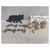 Three brass strawberry trinket boxes, iron wall