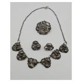 Israeli 935 silver jewelry set: necklace,