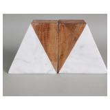 Pair of white marble and wood bookends