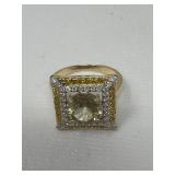 14K Yellow Gold Canary & White Diamond Halo