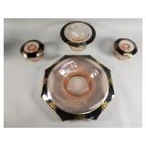 Pink depression glass bowls and matching candle