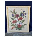Framed vintage flower needlepoint