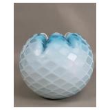 Vintage blue and white quilted satin glass bowl