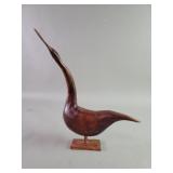 Vintage carved wood crane figure
