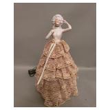 Vintage porcelain and fabric doll table lamp