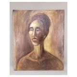 Expressionist-style oil on panel portrait