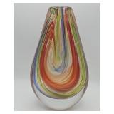 Heavy multicolor pulled-ribbon art glass vase