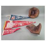 Vintage souvenir pennants,Rawlings leather