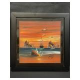 Vintage signed and framed acrylic painting on