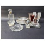 Glass and silver plate bowls, pink glass