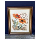 Vintage framed flower embroidery
