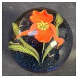 Signed Abelman art glass floral paperweight