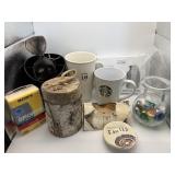 Group of Starbucks mugs, Sony water resistant