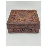 Vintage Indian carved wood trinket box with b