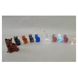 Collection of glass cat figures, one marked Fenton