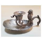 Vintage pewter chamberstick with owl hinged