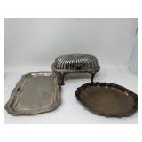 Group of silver plated butter dish and trays