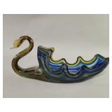 Vintage hand blown glass swan form center bowl