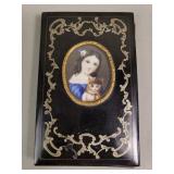 Victorian silver inlaid hand painted photo