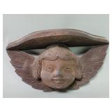 Vintage carved wood cherub wall bracket